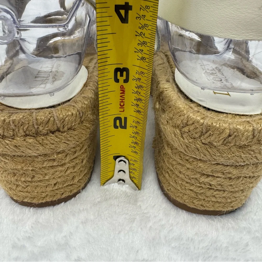 Lauren Ralph‎ Lauren White Leather Bena Wedge Espadrilles Size 7.5 Gold-tone